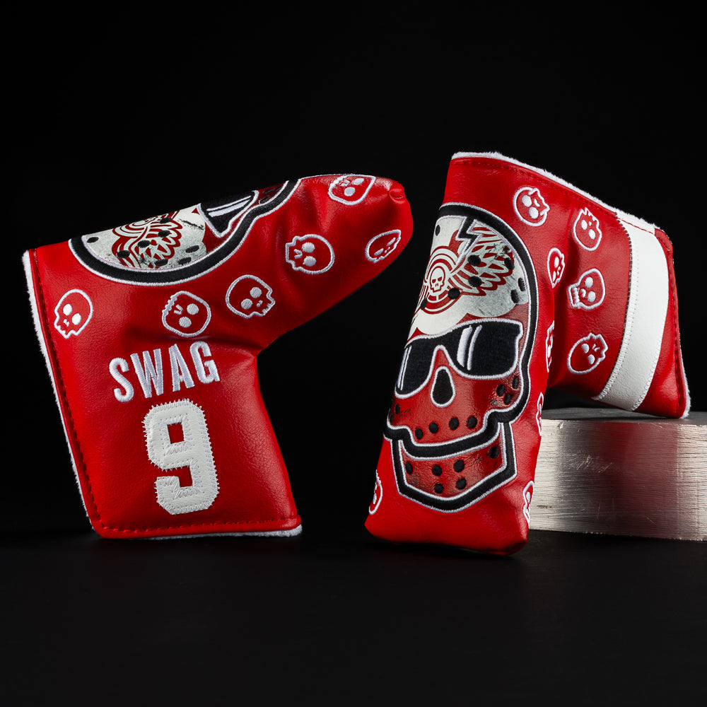 Swag's Day Off Gordie Howe red hockey jersey themed blade putter golf head cover made in the USA.