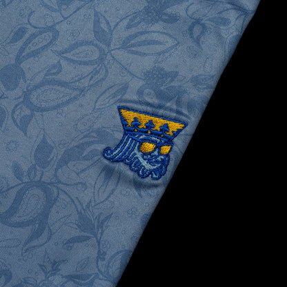 Blue and Gold King Peter Millar Polo with botanical print. 