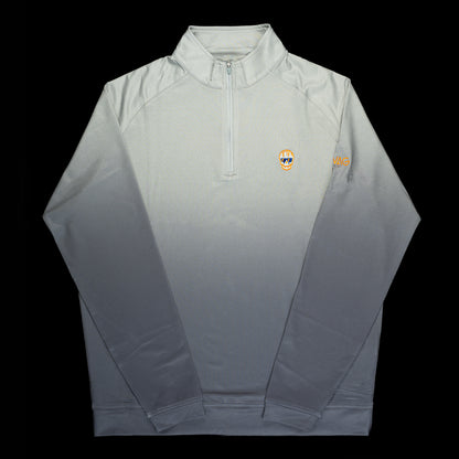 Grey ombre 1/4 zip pullover with orange skull.