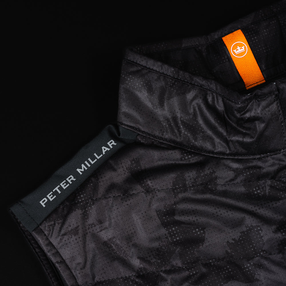 Swag x Peter Millar men's black camo print short sleeve performance golf vest.