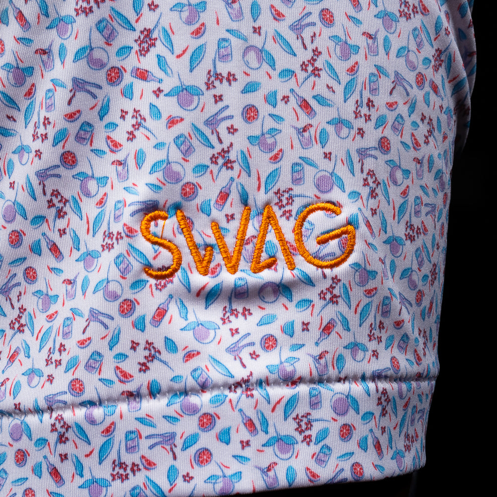 Peter Millar x SWAG Golf orange crush men's short sleeve performance golf polo shirt.