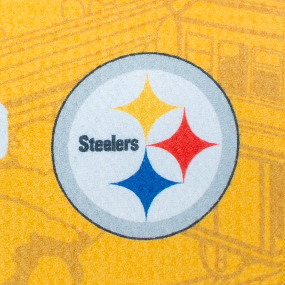 NFL Pittsburgh Steelers officially licensed yellow and black performance golf towel featuring construction worker on a beam.