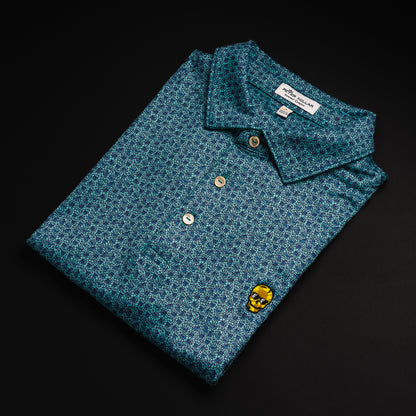 Peter Millar polygon print yellow Swag skull men's short sleeved golf polo shirt.