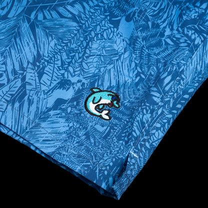 Poolside Flipper blue Peter Millar swim trunks.