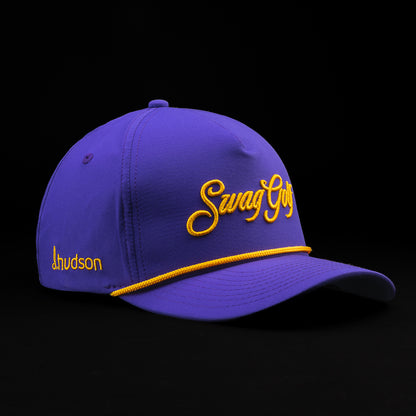 Purple Swag Golf hat with gold lettering. 