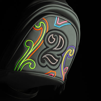 SWAG Golf x Vessel Prime 2.0 Staff golf bag with blackout dollar bills design and Jefferson on the front panel.