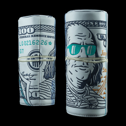 SWAG Golf Cash Wad barrel driver cover featuring wrapped hundred dollar bill artwork with Franklin wearing sunglasses