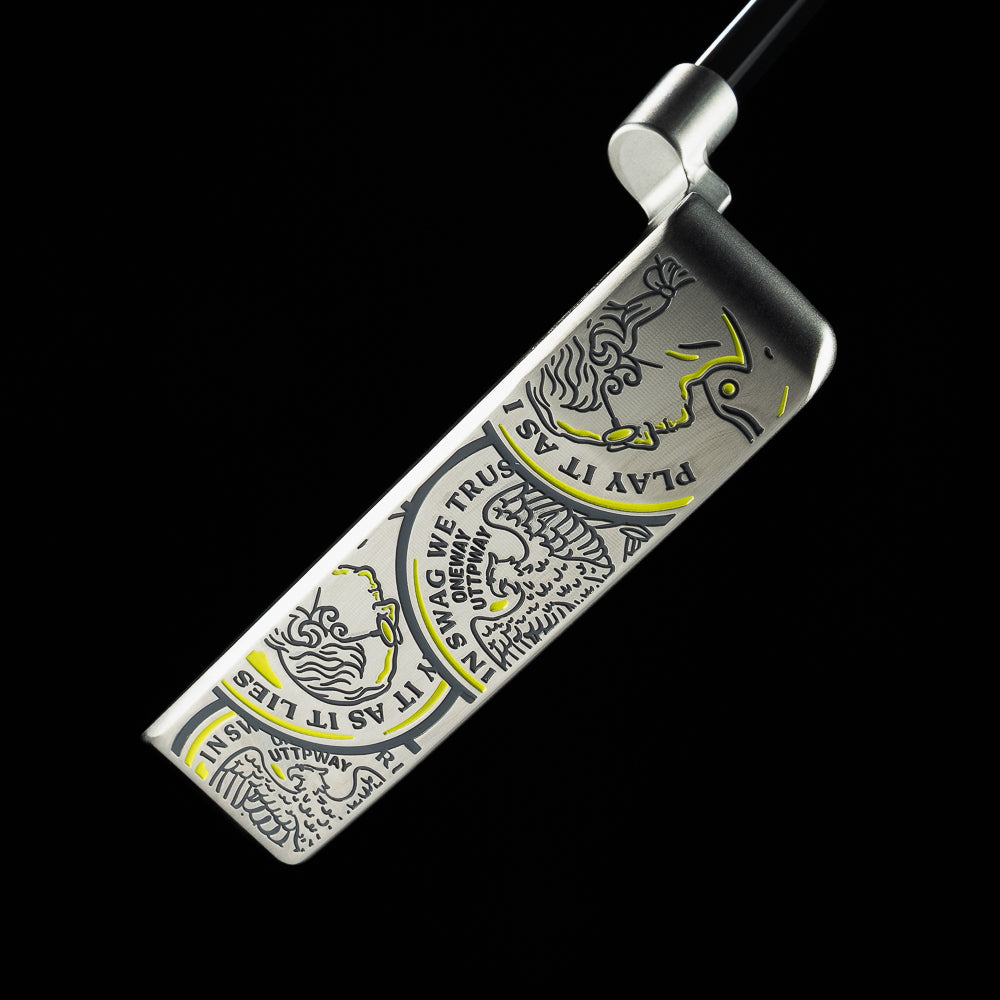 SWAG Golf limited edition Heads Up Handsome Too tour satin stainless steel blade golf putter with matching headcover.