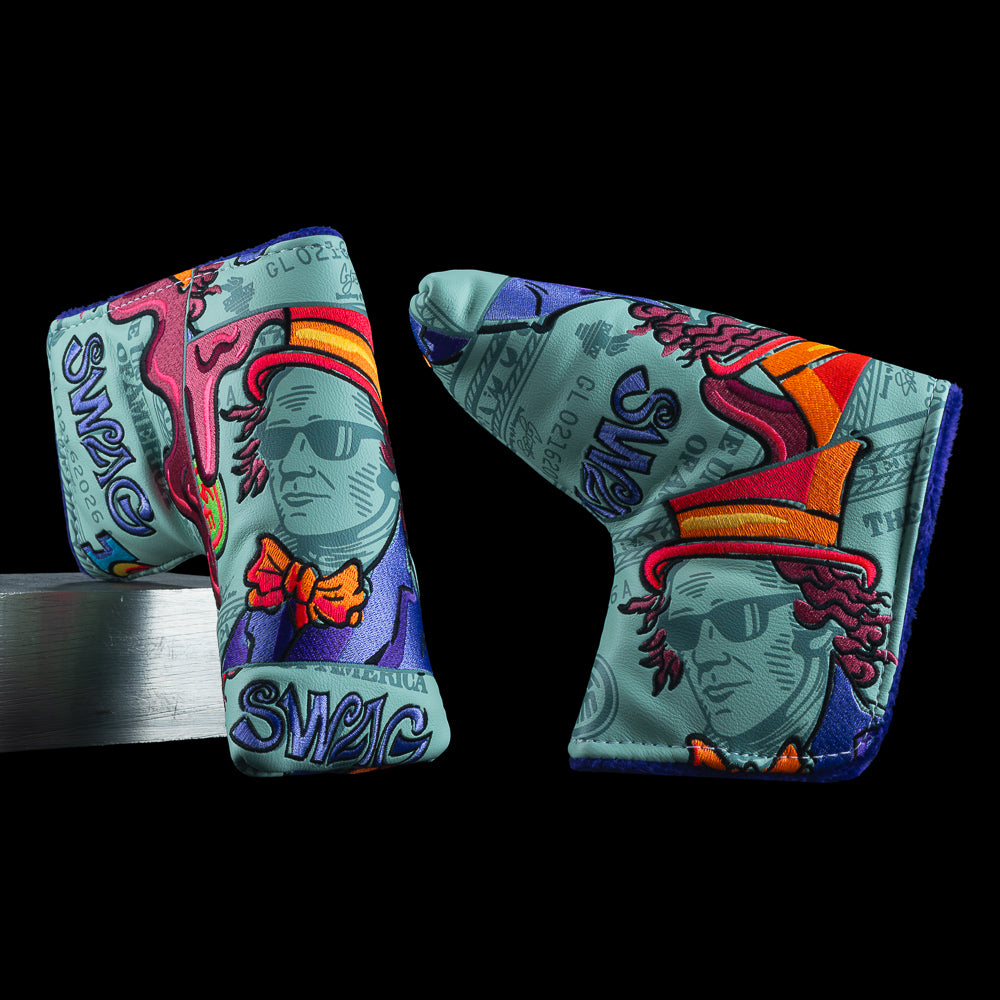 SWAG Golf Swagiddlyumptious blade cover with colorful graffiti dollar bill artwork and cartoon character details