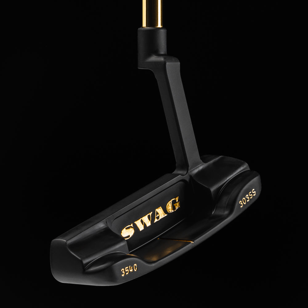 Swag Broadway Hamilton Handsome One Lefty black and gold $10 themed limited -release blade golf putter made in the USA.