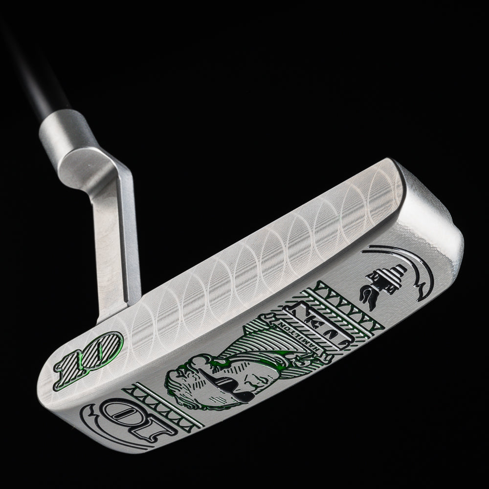 The Hamilton Handsome One Left Handed stainless steel golf putter made in the USA.