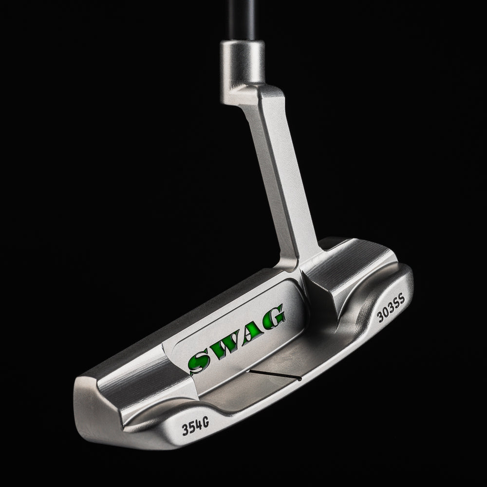 The Hamilton Handsome One Left Handed stainless steel golf putter made in the USA.