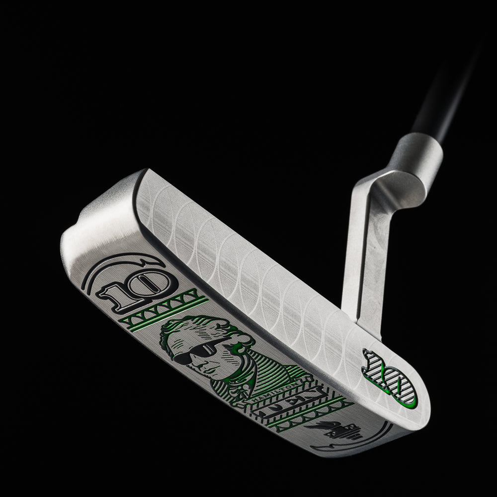 The Hamilton Handsome One stainless steel $10 bill themed golf putter made in the USA.