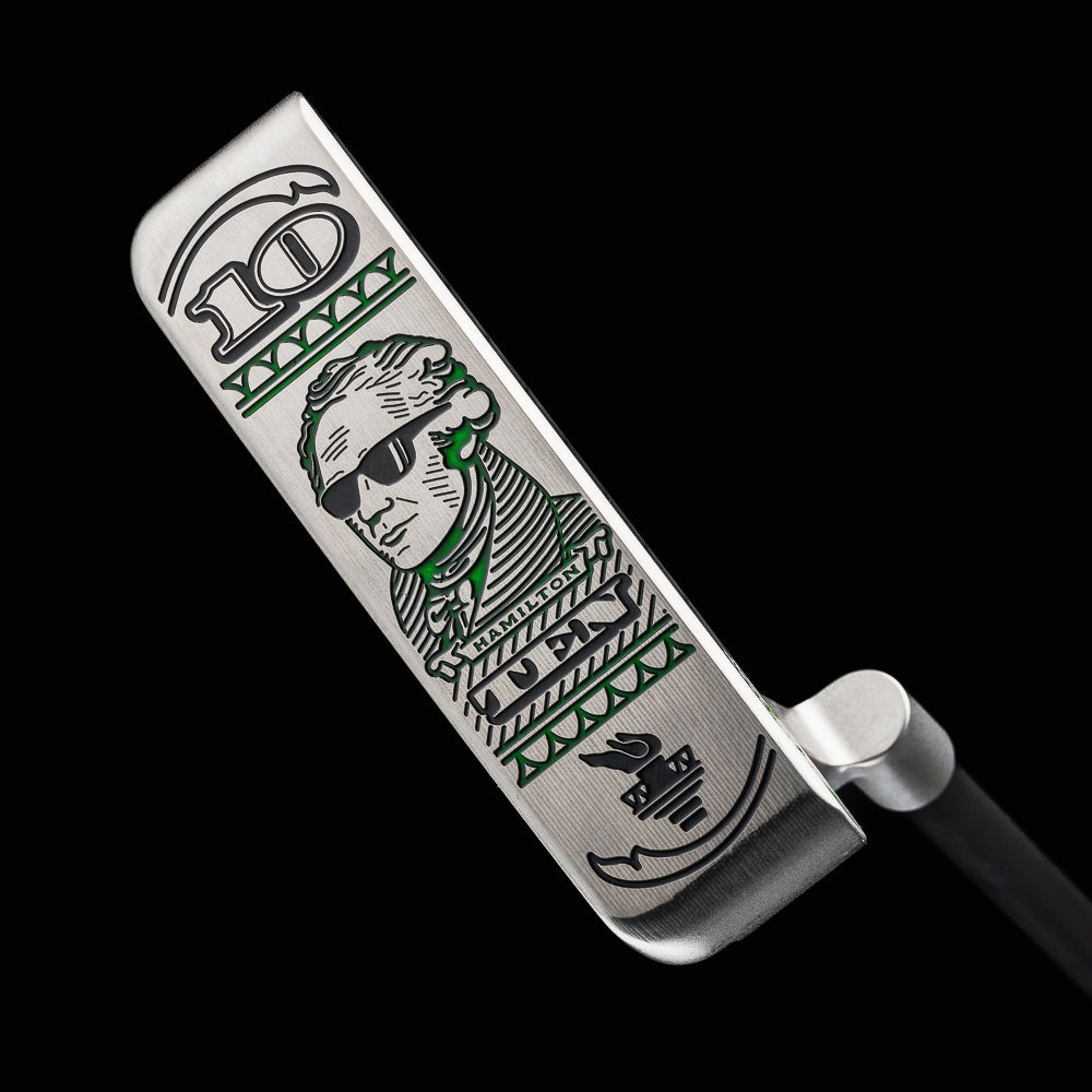 The Hamilton Handsome One stainless steel $10 bill themed golf putter made in the USA.