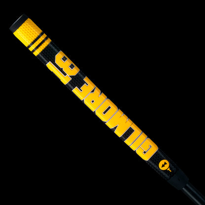 Rewind Golf x Happy Gilmore 18 Hockey Jersey midsize putter grip with black and yellow design.