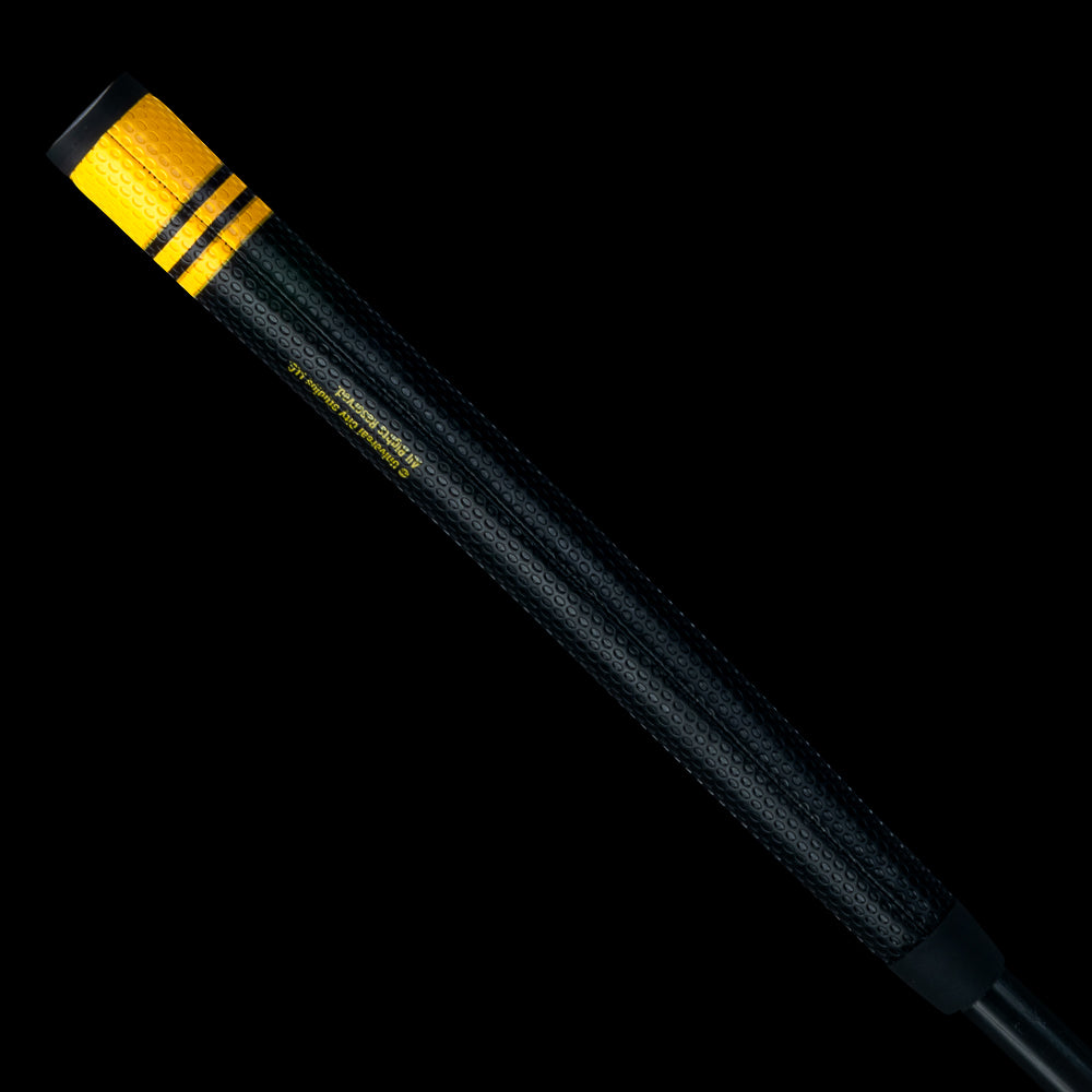 Rewind Golf x Happy Gilmore 18 Hockey Jersey midsize putter grip with black and yellow design.