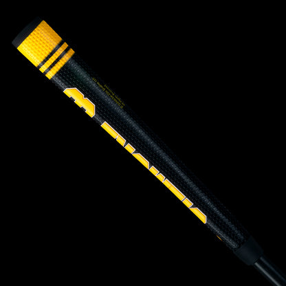 Rewind Golf x Happy Gilmore 18 Hockey Jersey midsize putter grip with black and yellow design.