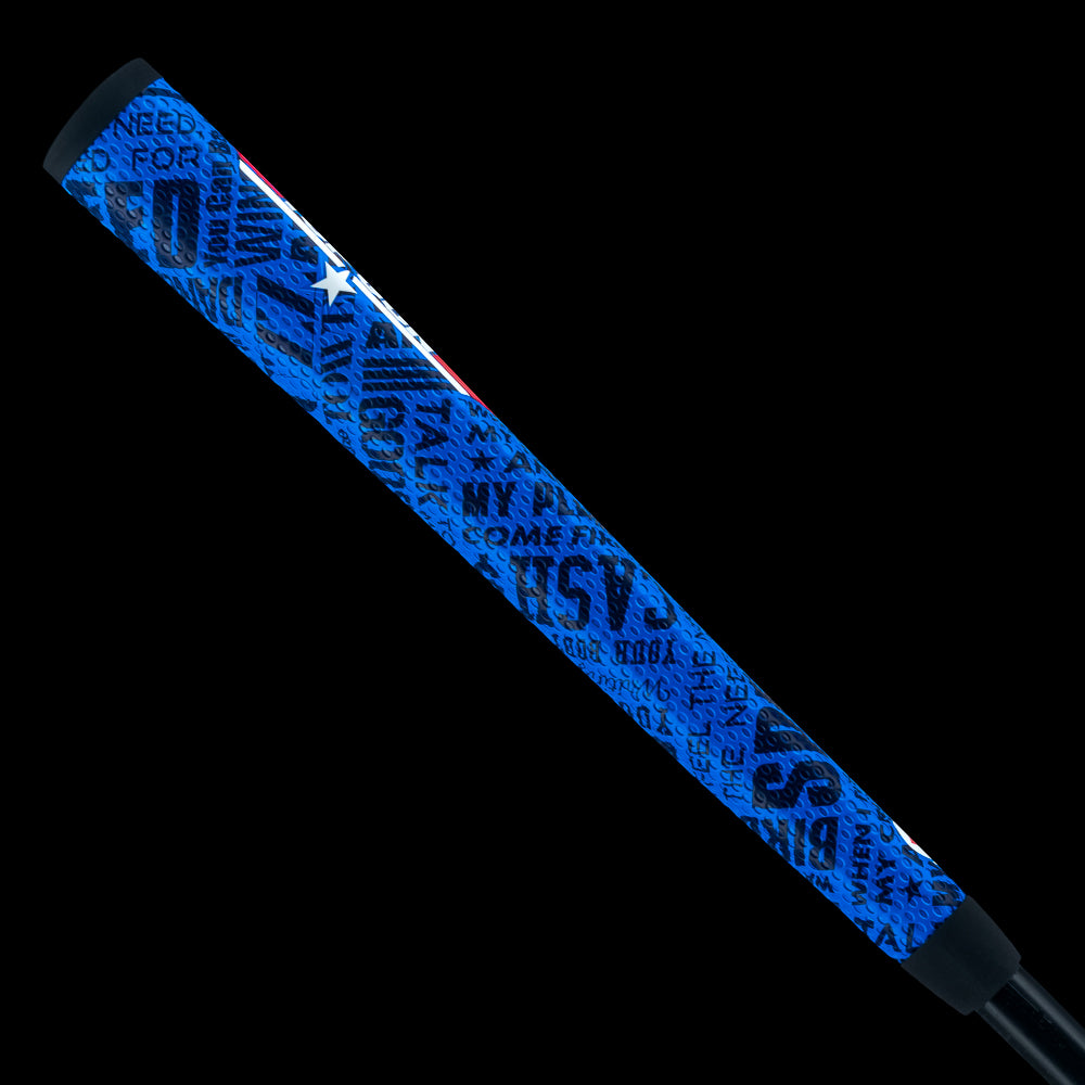 Rewind Golf x Top Gun quotes blue midsize putter grip.