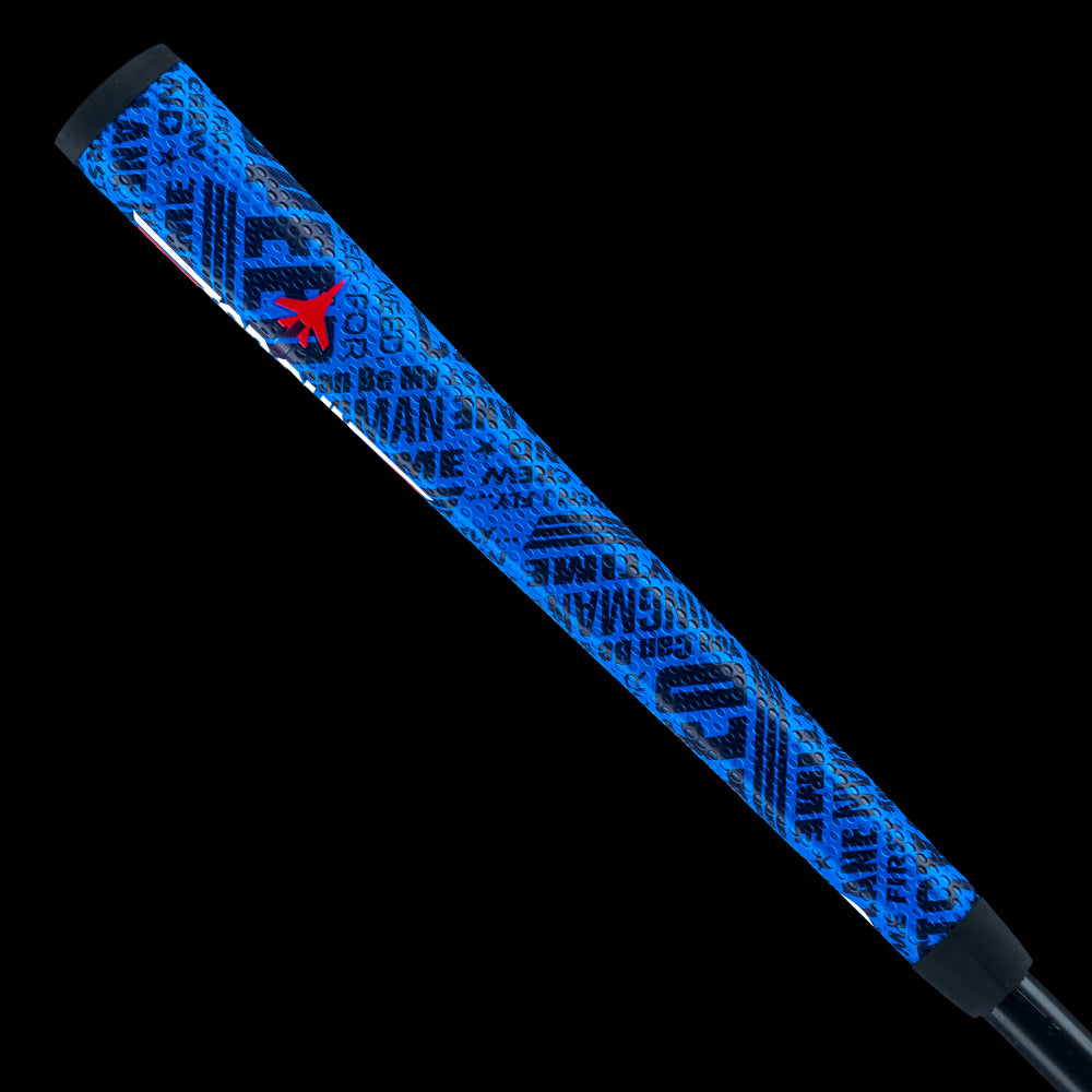 Rewind Golf x Top Gun quotes blue midsize putter grip.