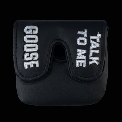 Rewind Golf x Top Gun official Talk To Me Goose black and silver dog tag themed center shaft XL mallet headcover.