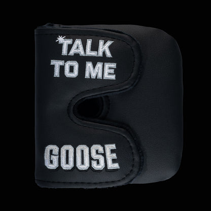Rewind Golf x Top Gun official Talk To Me Goose black and silver dog tag themed center shaft XL mallet headcover.