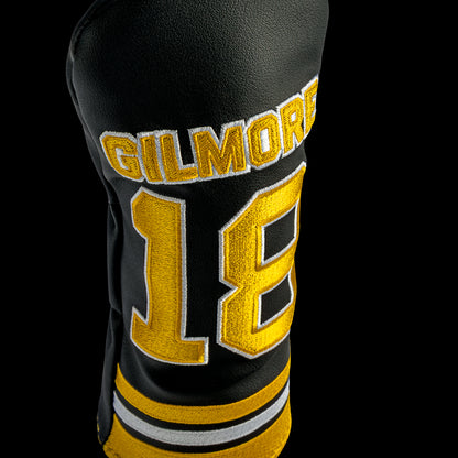 Rewind Golf x Happy Gilmore 18 Hockey Jersey black and gold officially licensed hybrid golf headcover.