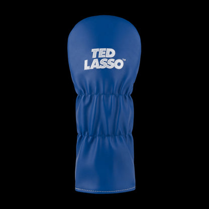 Rewing Golf x Ted Lasso white and blue driver headcover with yellow and blue "BELIEVE" sign from the tv show locker room.