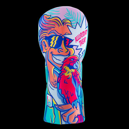 Driver headcover with colorful illustrated character and Allrighty Then text