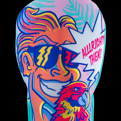 Driver headcover with colorful illustrated character and Allrighty Then text