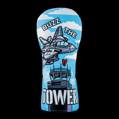 Rewind Golf x Top Gun official Buzz The Tower movie scene blue and white driver golf headcover.