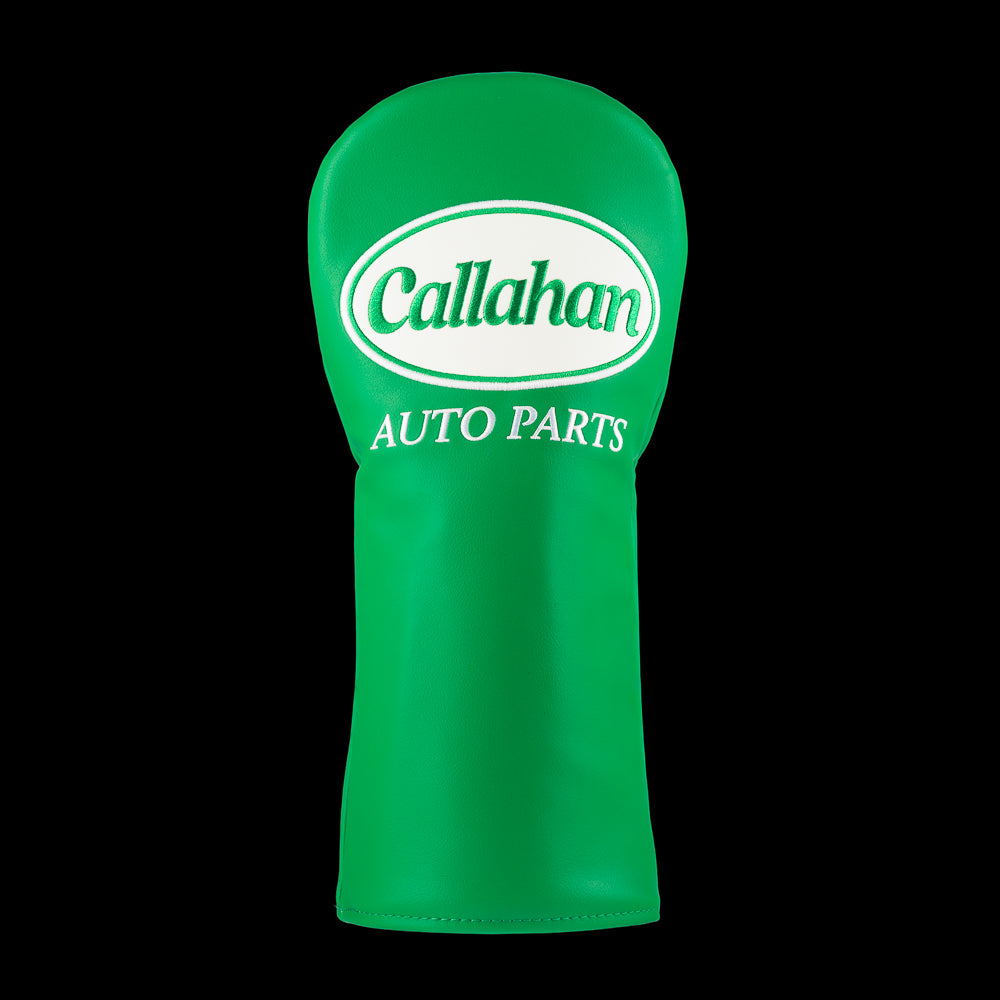 Green Callahan Auto Parts driver cover with white logo.