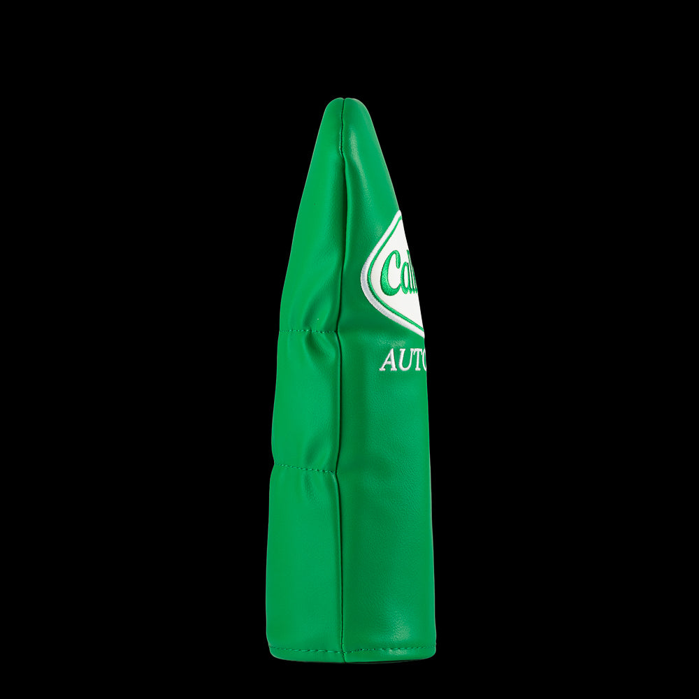Green Callahan Auto Parts fairway cover with white logo.