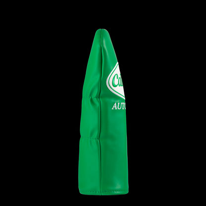 Green Callahan Auto Parts fairway cover with white logo.