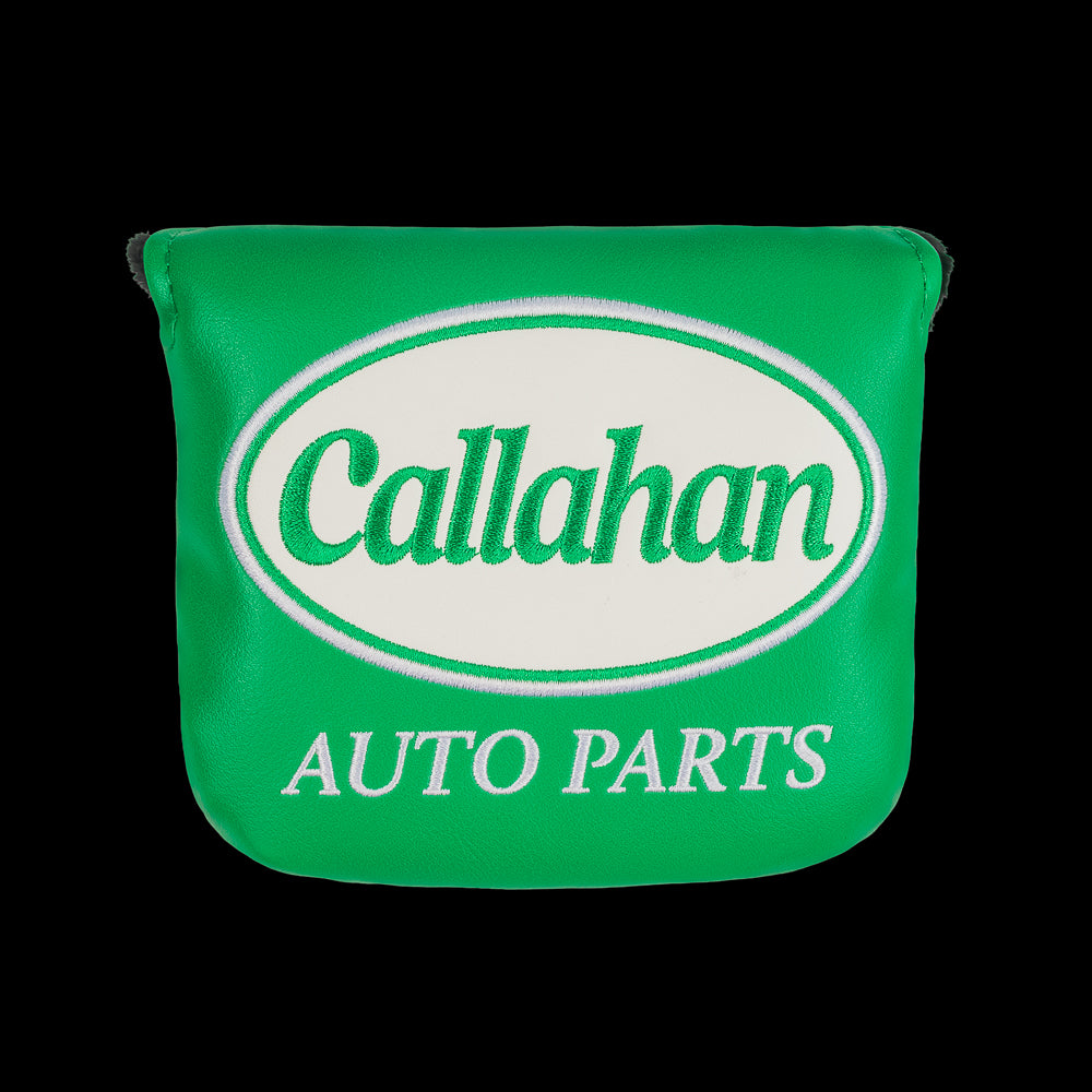 Green Callahan Auto Parts mallet cover with logo.