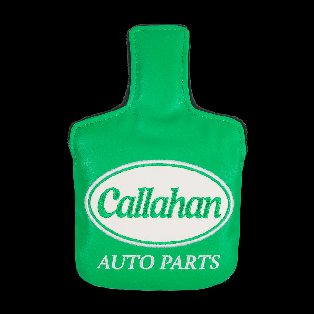 Green Callahan Auto Parts mallet cover with logo.