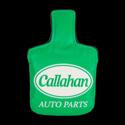 Green Callahan Auto Parts mallet cover with logo.