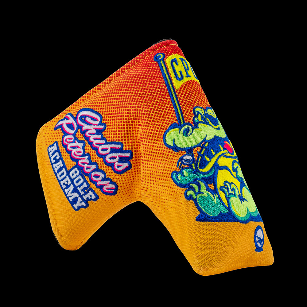 Rewind Golf x Happy Gilmore Chubbs Academy Gator orange and yellow officially licensed blade golf headcover.
