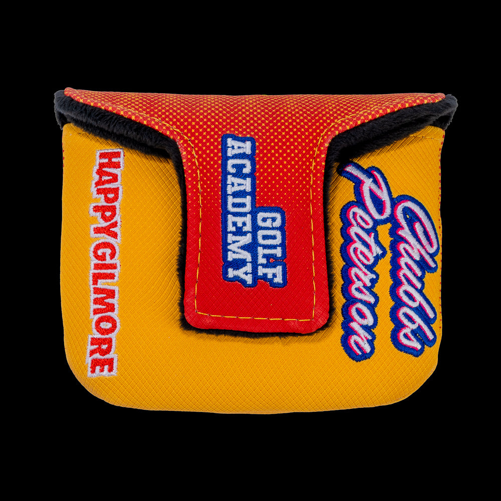 Rewind Golf x Happy Gilmore official Chubbs Peterson Golf Academy yellow and orange with embroidered gator mallet golf headcover.