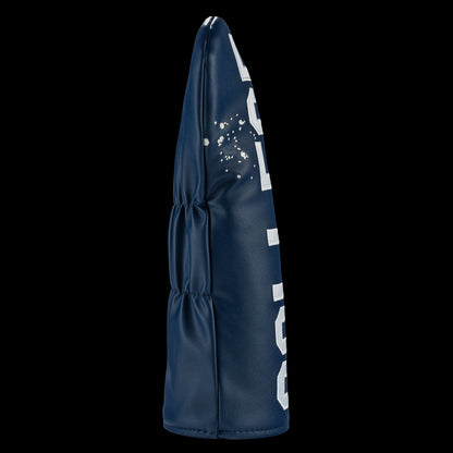 Rewind Golf x Animal House official Navy blue golf club driver headcover with 'COLLEGE' text on a black background