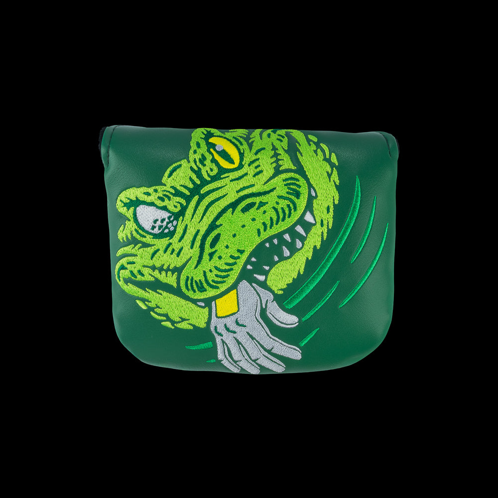 Rewind Golf x Happy Gilmore official Cough It Up green mallet golf headcover with alligator design.