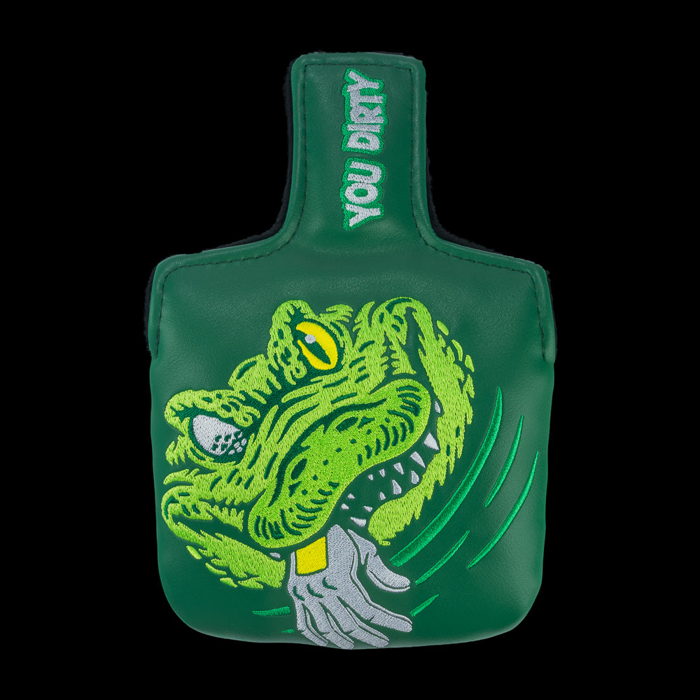 Rewind Golf x Happy Gilmore official Cough It Up green mallet golf headcover with alligator design.