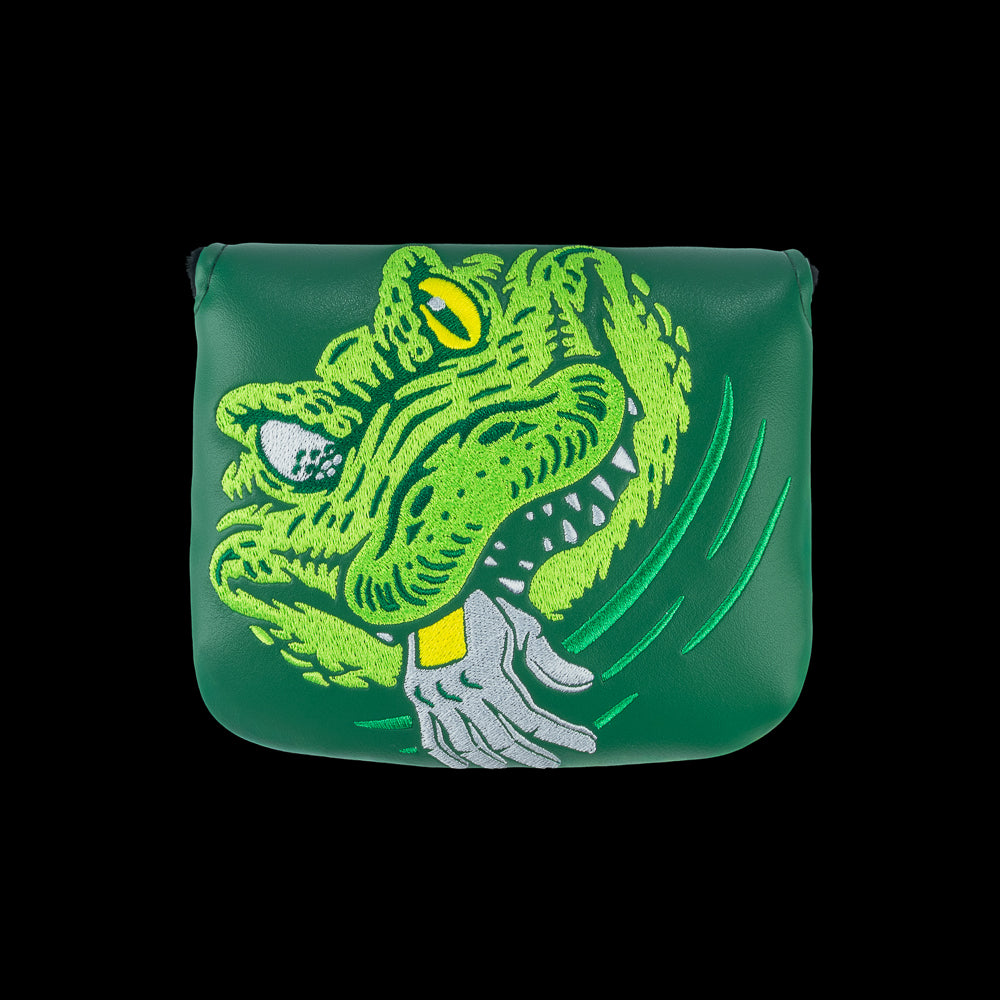 Rewind Golf x Happy Gilmore official Cough It Up green alligator themed center shaft mallet golf headcover.