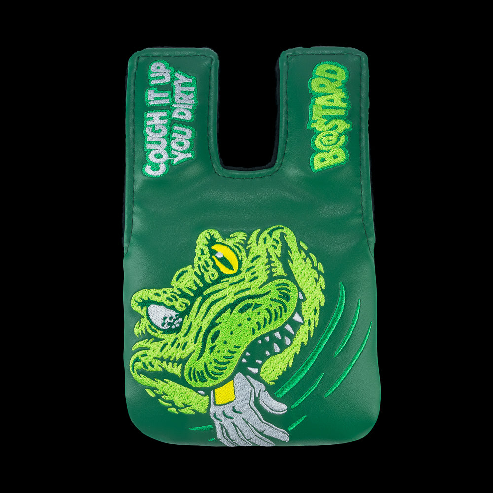 Rewind Golf x Happy Gilmore official Cough It Up green alligator themed center shaft mallet golf headcover.
