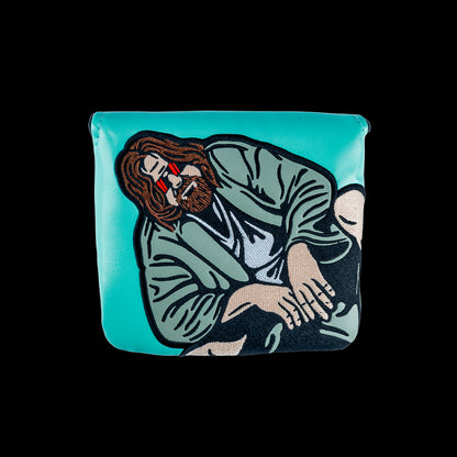 Rewind Golf x Big Lebowski The Dude Abides official center shaft XL golf headcover with teal material and the dude embroidered.
