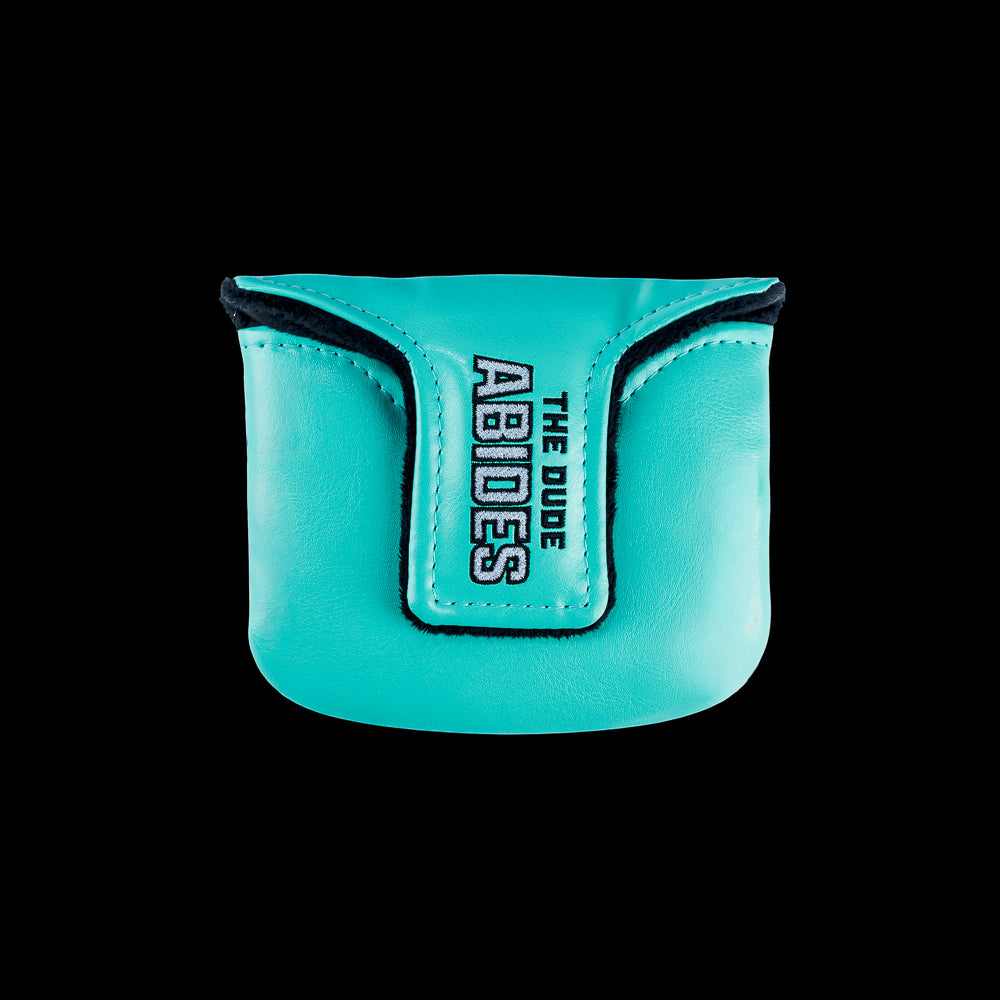 Rewind Golf x Big Lebowski The Dude Abides official teal mallet golf headcover with an embroidered dude on the front.