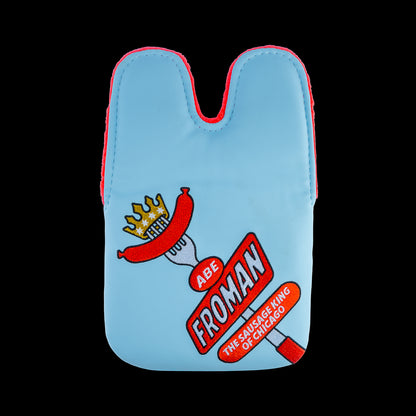 Rewind Golf x Ferris Bueller's Day Off Abe Froman officially licensed Sausage King of Chicago blue and red center shaft XL mallet golf headcover.