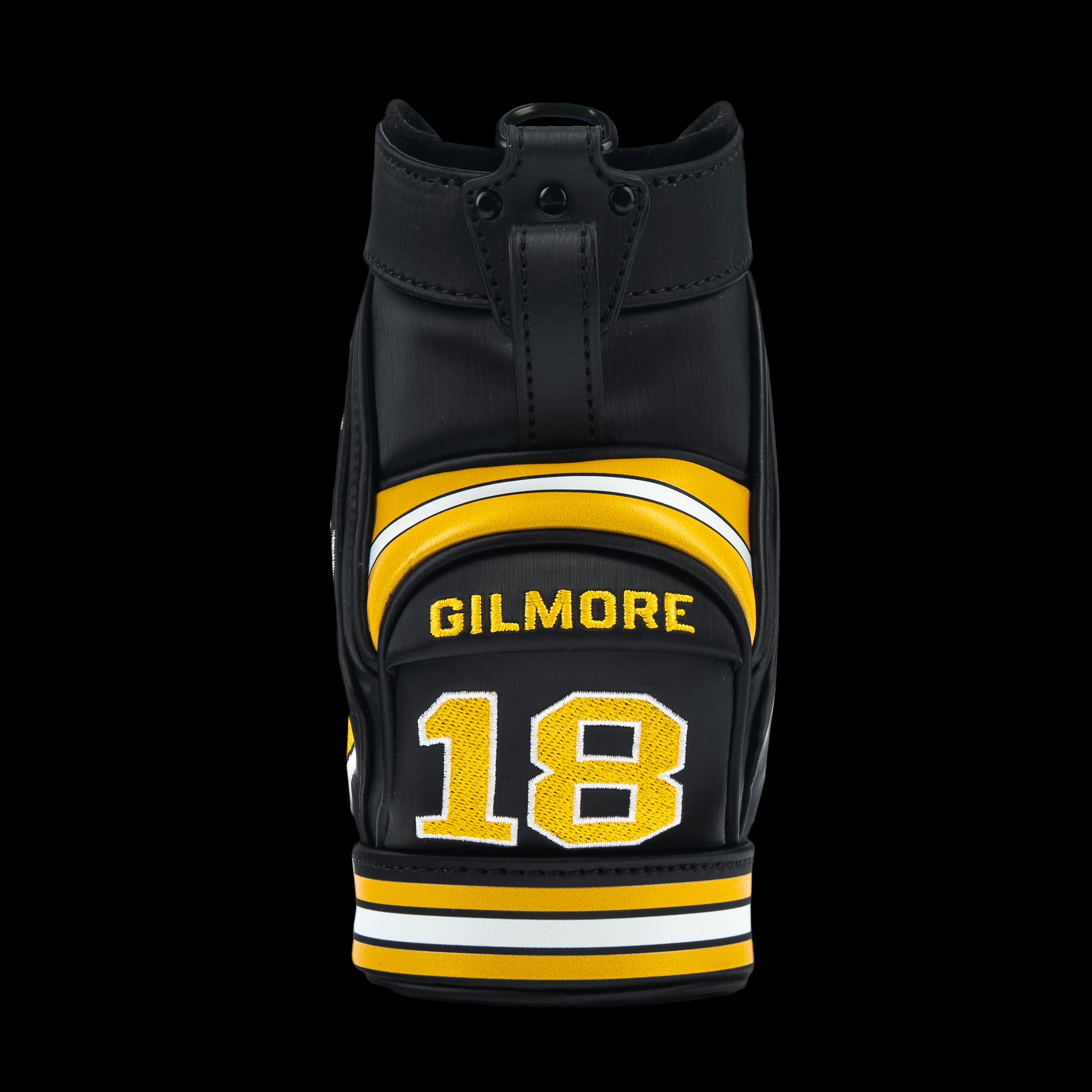 Rewind Golf x Happy Gilmore 18 Hockey Jersey official desk caddy accessory featuring black, gold, and yellow details and Happy Gilmore logo.