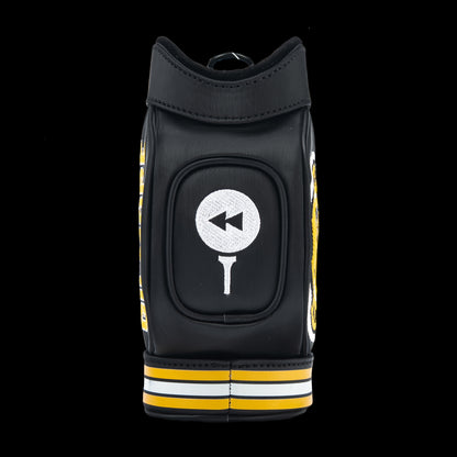 Rewind Golf x Happy Gilmore 18 Hockey Jersey official desk caddy accessory featuring black, gold, and yellow details and Happy Gilmore logo.
