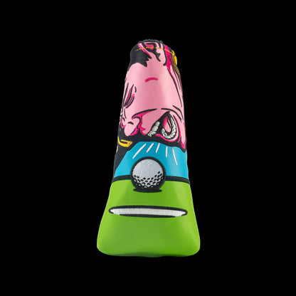 Rewind Golf x Happy Gilmore Why Don't You Just Go Home movie scene green, blue, and yellow blade golf headcover.