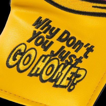 Rewind Golf x Happy Gilmore Why Don't You Just Go Home movie scene green, blue, and yellow blade golf headcover.